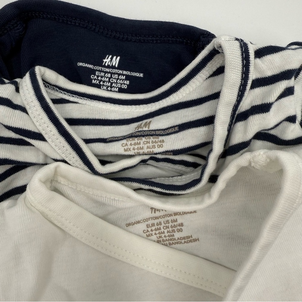 H&M 3 pack Wrapover Organic Bodysuits Baby White Dark Blue Stripes - Picture 12 of 12